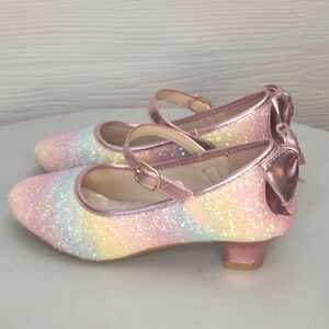 Annie Girls Size 3 Sparkly Shoes Mini Heels Bows Purple Pink Easter Spring